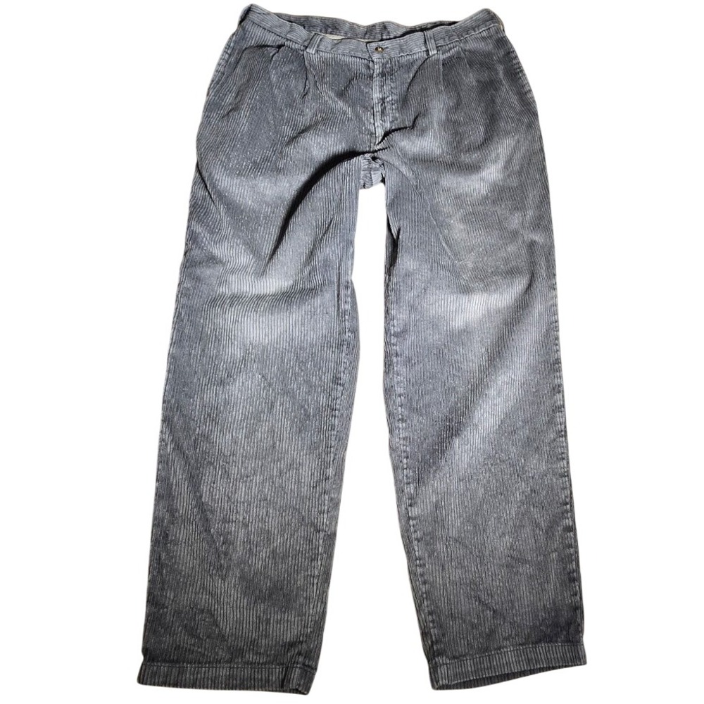 Savane Mens Gray Pleated Corduroy Pants 38x32 Wide Wale Trousers 44658292